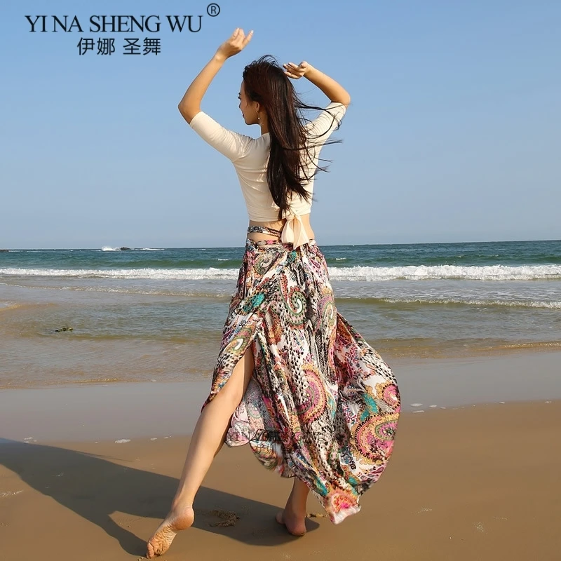 2pcs Set Belly Dance Oriental Practice Clothes New Women Clothing Printed Skirt Costume Top | Тематическая одежда и