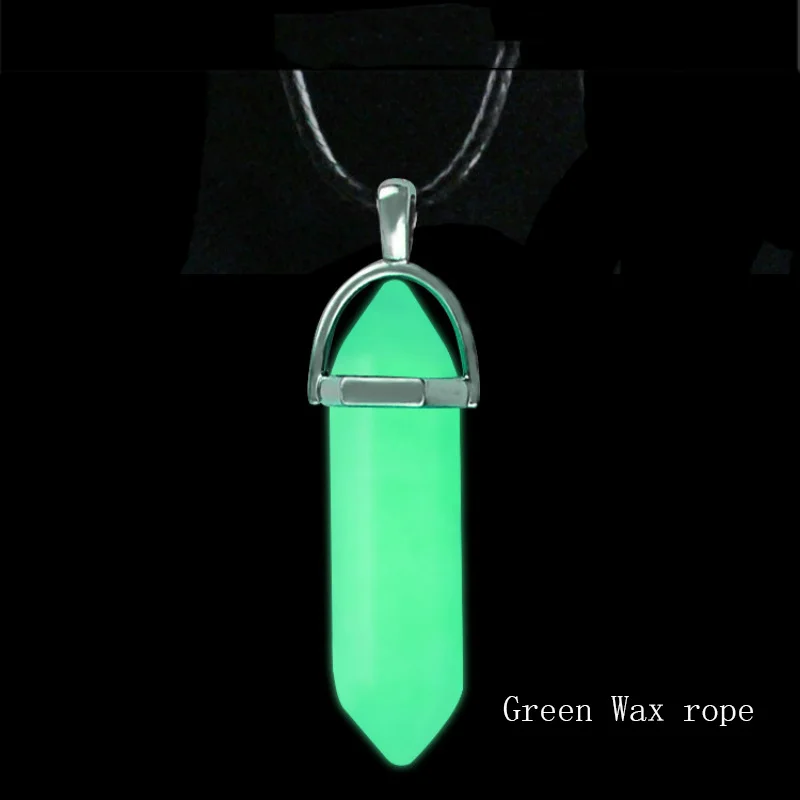 Black Rope Green Модное ожерелье с люминесцентным камнем, шестиугольная колонна, светящаяся подвеска с натуральным кристаллом, ожерелье для женщин, очаровательное ювелирное изделие - Окраска металла: Black Rope Green