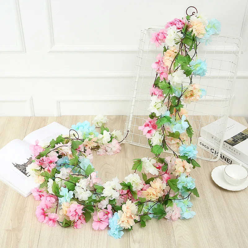 

2.2M Artificial Cherry Blossom Flowers Wedding Garland Ivy Decoration Fake Silk Flowers Vine for Party Arch Home Decor String