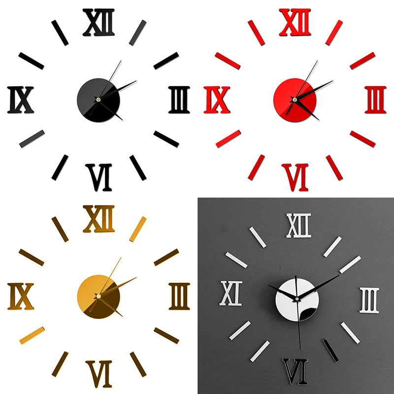 

Roman Numerals Frameless Large Acrylic Mirror Surface 3D DIY Wall Clock Home Office School Wall Decor Clock Stickers