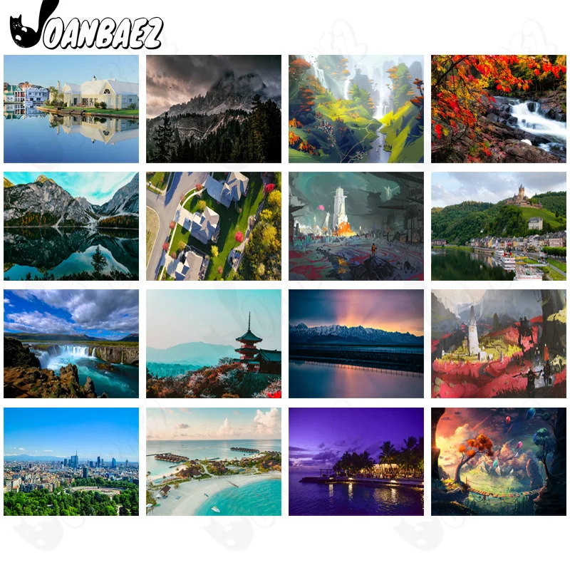 

Diamond Painting Clear Lake Sky 5D Diy Wall Art Building Night Scene Sticker Diamond Embroidery Inlaid Home Room Decoration Gift