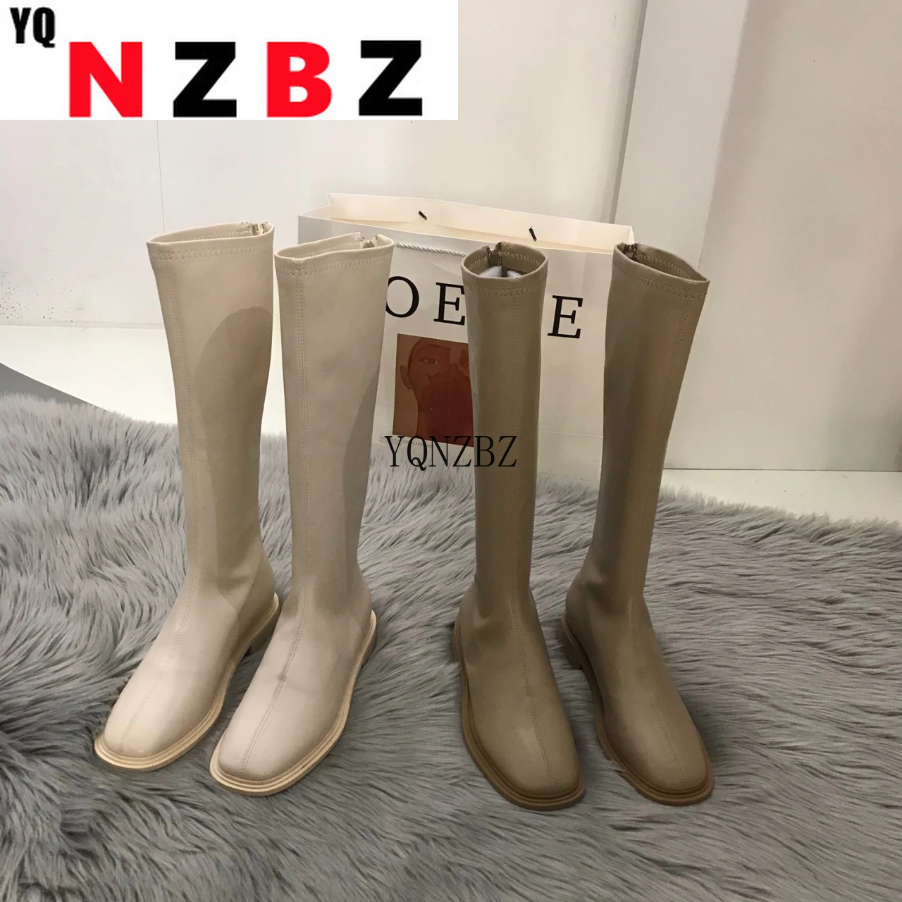 

2021New Winter Style with Fleece Medium Chunky Heel Knight Boots Women High Tube Thinner-looked High Heel Shorty Long Boots
