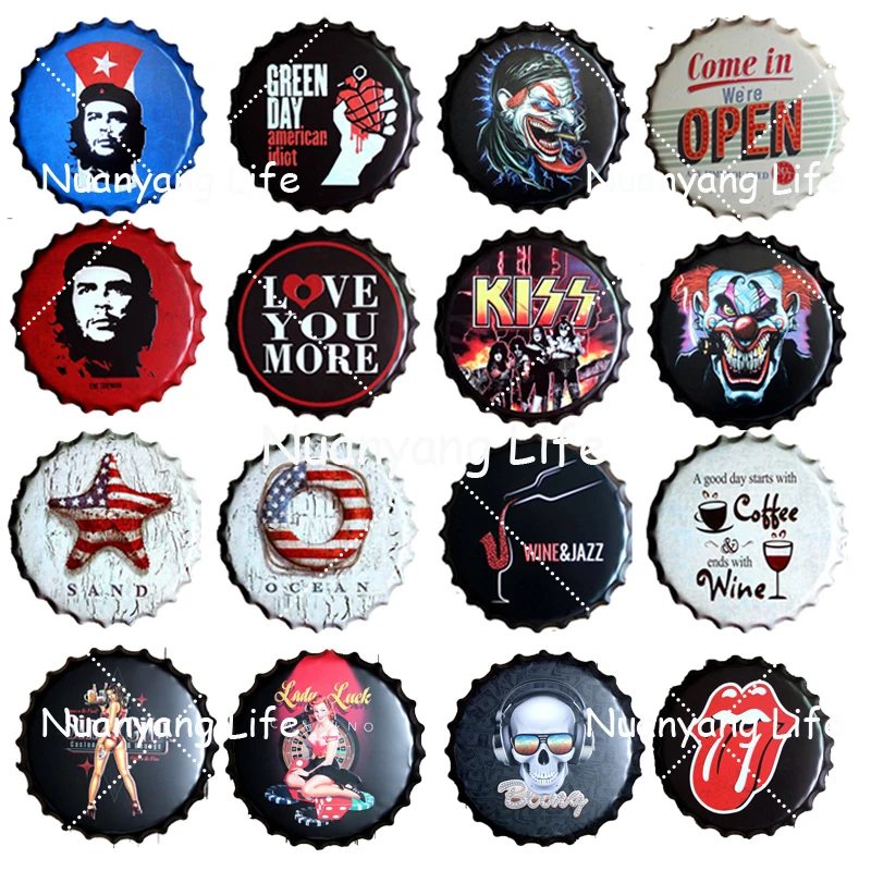 

Rock Band Singer Skull Painting Beer Bottle Cap Tin Sign Hanging Crafts Wall Decor Round Plate Plaques Bar Pub Home Decoration