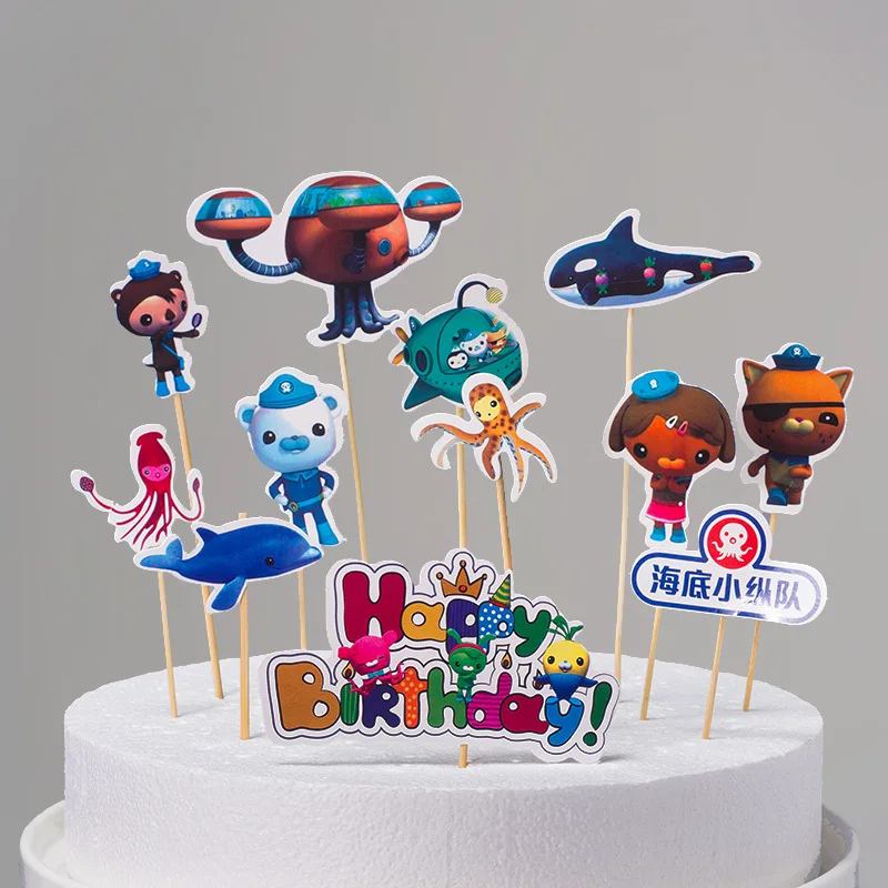

1set/pack Octonauts Theme Happy Birthday Party Cake Topper Kids Favors Decorate Cupcake Toppers With Sticks Baby Shower Supplie