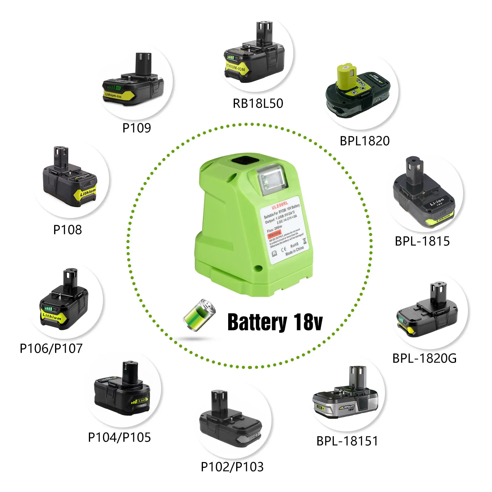 Аккумулятор для RYOBI 14 4 В/18 в с двумя USB-портами и светодиодной подсветильник кой |
