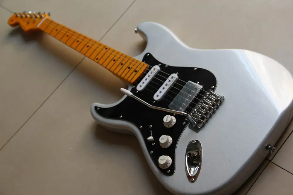 Бесплатная доставка новая леворукая STR электрическая гитара в серебре