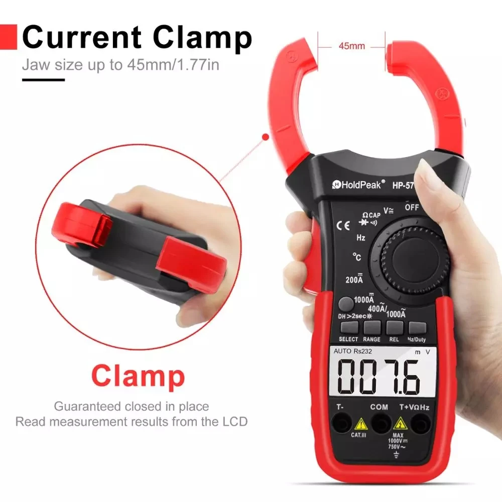 HoldPeak Цифровые токоизмерительные клещи HP 570C APP 1000A AC/DC напряжение постоянного тока