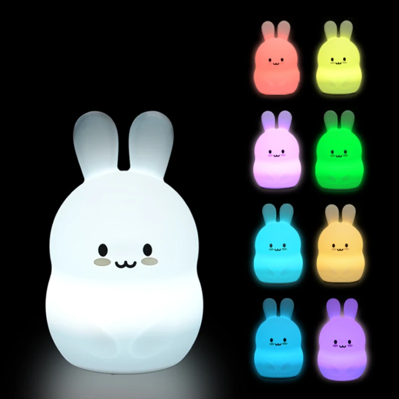 

Rabbit Led Night Light Touch Sensor Remote Control 9 Colors Dimming Timer Usb Rechargeable Silicone Bunny Lamp for Children Baby