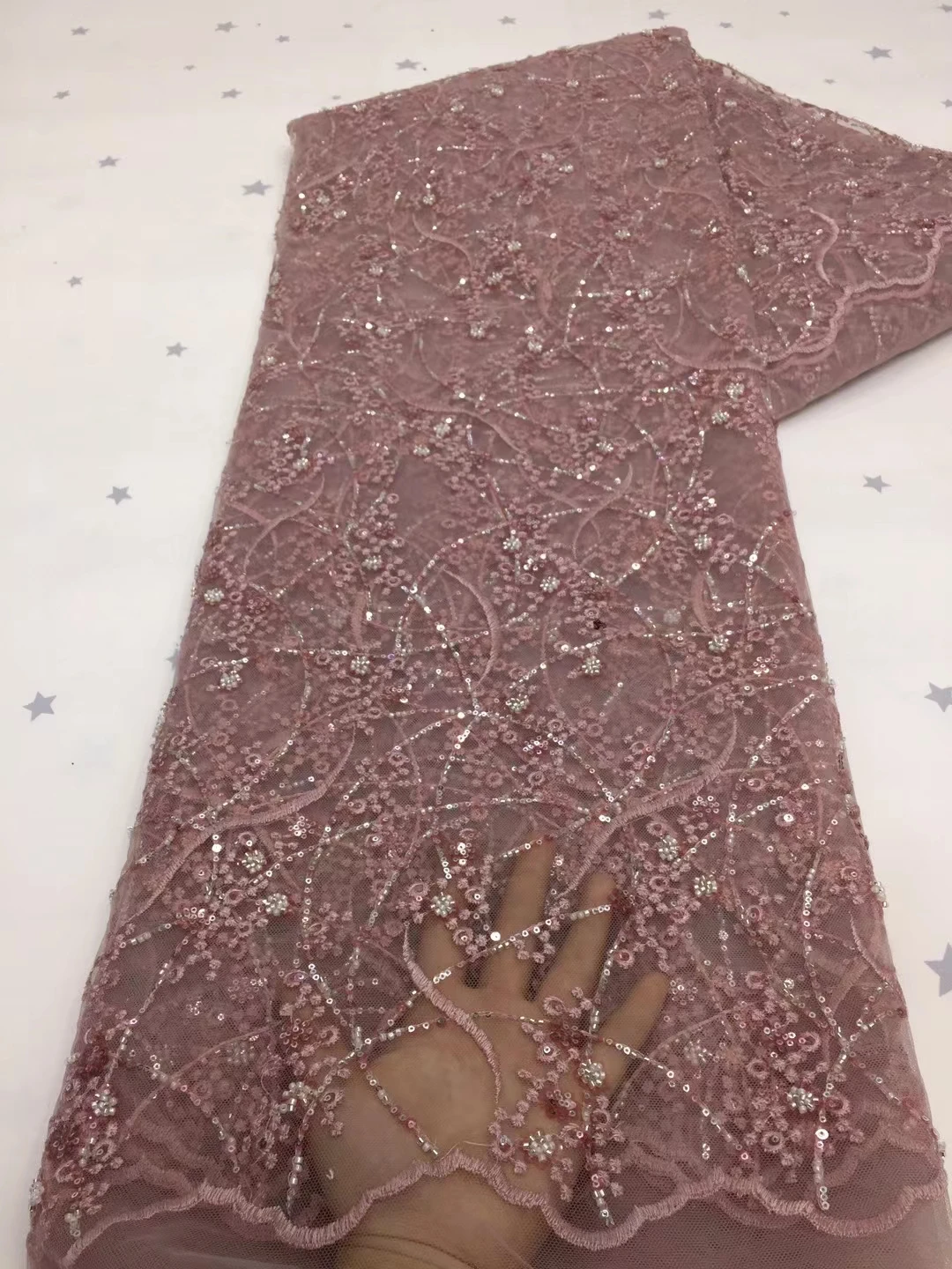 

5 Yard Perfect Quality Heavy Handmade Mesh Lace & Sequin Fabric For African Party Dress Women Embroidery Onion Net