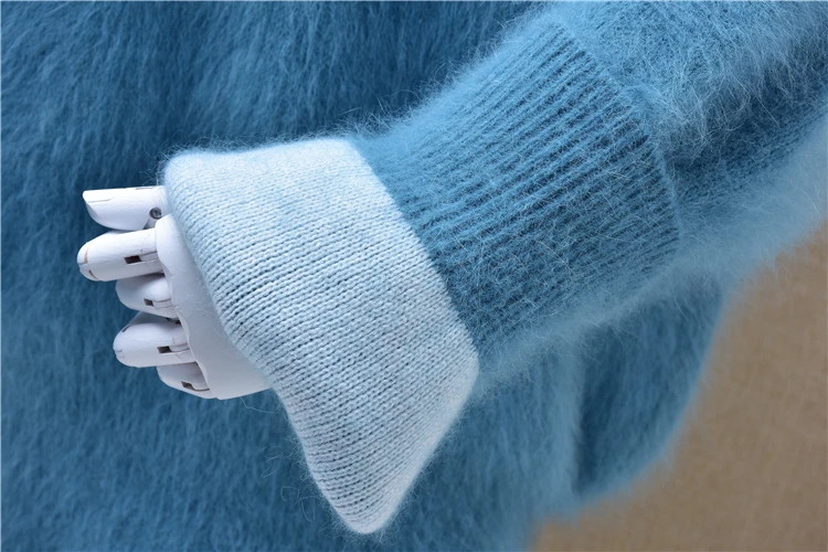 

heavy thick warm medium long mink cashmere long flare sleeves knitted loose oversized pullover angora rabbit hair winter jumper