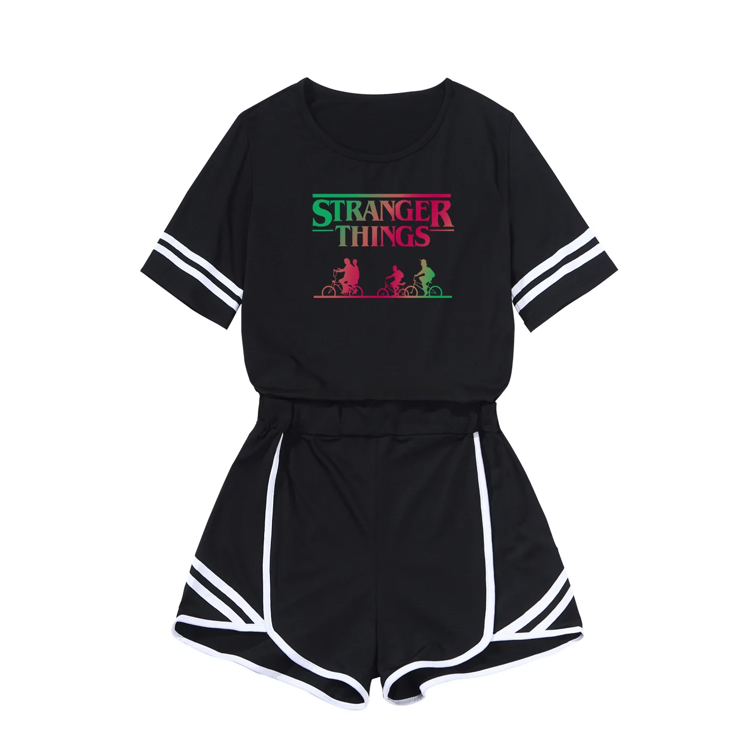 

Костюм женский летний из двух предметов, классический костюм из двух предметов в стиле очень странные дела, короткое платье с завышенной талией, с узором