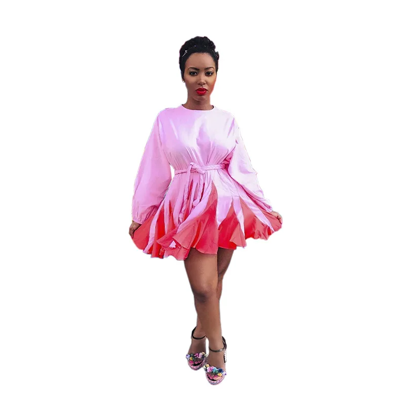 Розовые популярные цвета женское Бандажное платье Осеннее на шнуровке с высокой