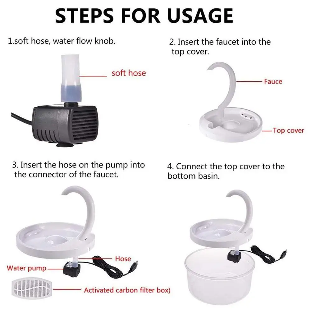 

Automatic Cat Water Fountain Automatic Circulating Dog Adapter Pet Power Water Bowl Drinking Dispenser LED Lighting Feeder T0Q0