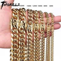 topgrillz stainless steel gold color cuban chain faucet button hip hop fashion jewelry for gift 6mm10mm12mm14mm16mm18mm