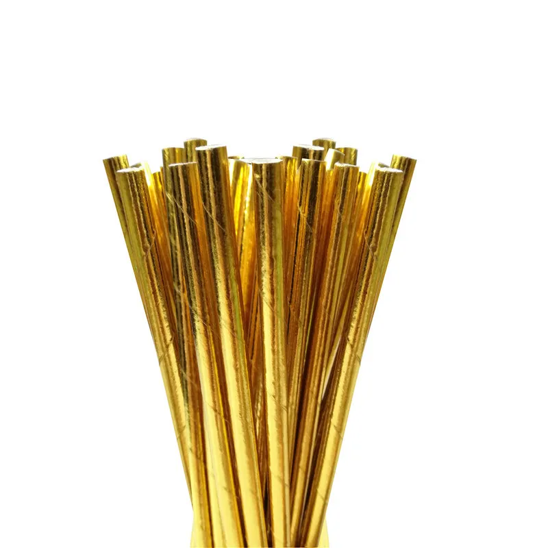 Gold Chicinlife, 25 шт., розовая Золотая соломенная бумажная соломинка для питья, дня рождения, вечеринки - Цвет: Gold