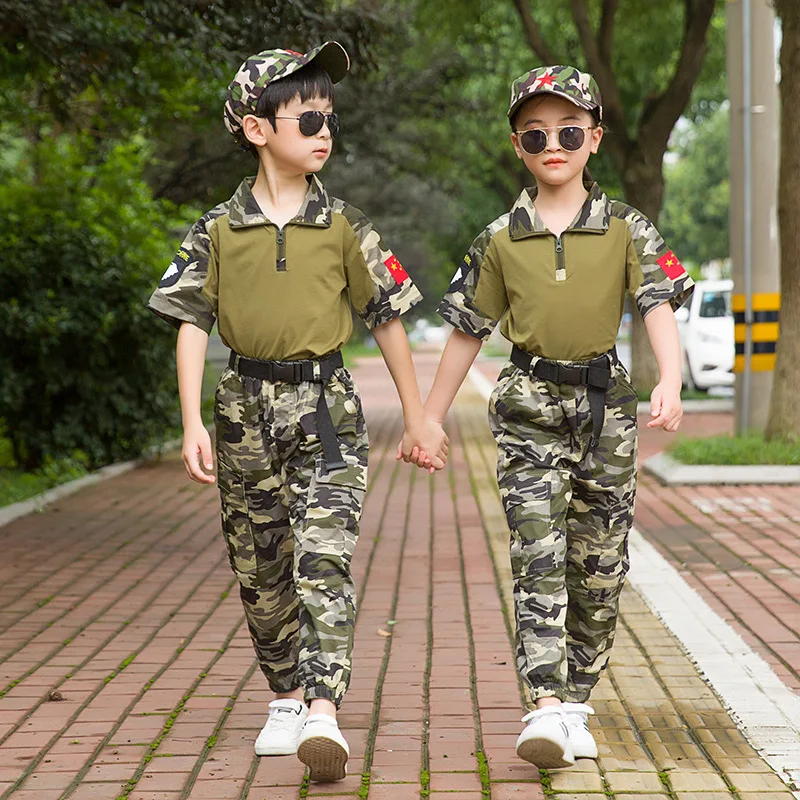 

Children's Camouflage Training Clothing Set Military Uniform Teenager Boys Combat Jackets Army Suit Halloween Cosplay Costumes