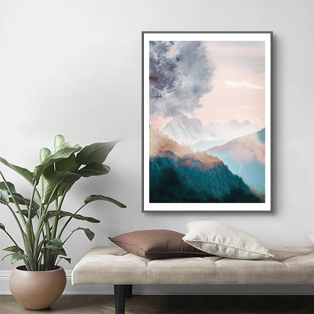 Wall Pictures for Living Room Rainbow Colour Mountain Art Print Picture Nordic Canvas Painting Waves Posters and Prints | Дом и сад