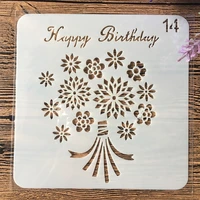 15cm happy birthday flower diy layering stencils wall painting scrapbook coloring embossing album decorative card template