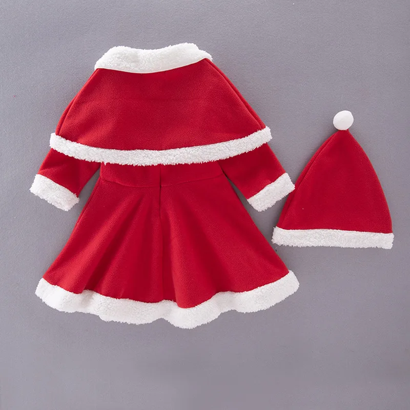 Рождественский костюм из трех предметов для маленьких девочек платья шапочка