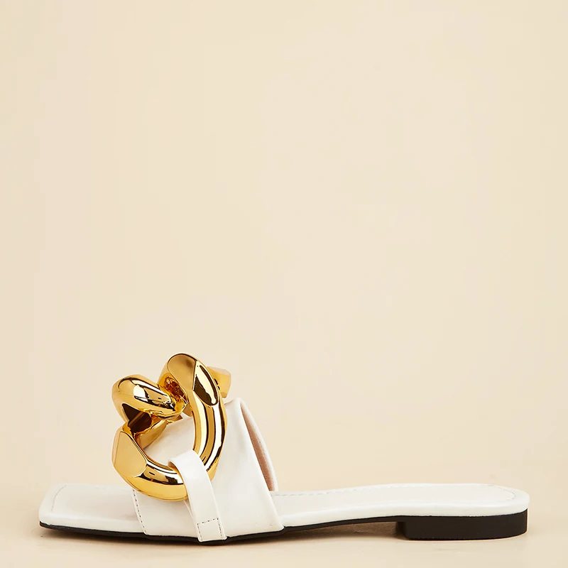 

Women Slippers Female Shoes Rubber Slippers For Home Metal Decoration Ladies Flip Flops Slides 2021 Summer Shoes For Women