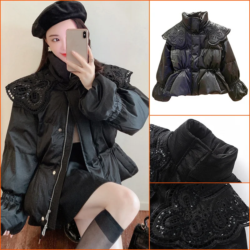 

Lazy Wind Down Cotton Jacket Women's Autumn and Winter Women's Dress Thickened Black Cotton Jacket Small Fashion Short Cotton