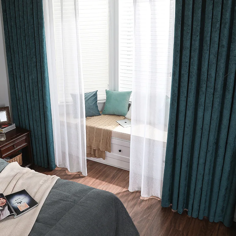 Однотонные зеленые затемняющие шторы для гостиной спальни жаккардовые на окна
