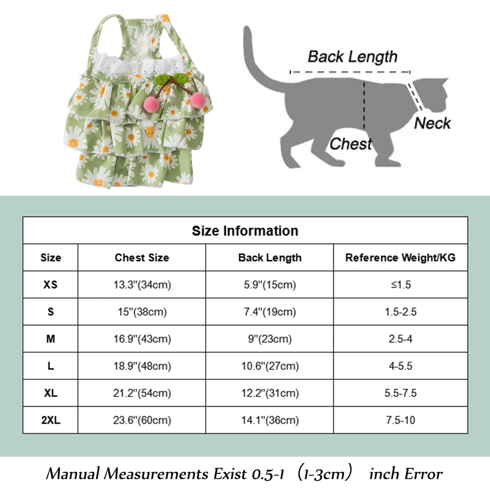 

Summer Fashion Cat Dog Skirt Daisy Print Suspender Lace Skirt for Small Dogs Puppy Kitten Party Princess Dress Chihuahua Clothes