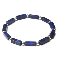lapis lazuli bracelet for men natural polished rectangle stone bracelets silver color round beads charm bangle women jewlery