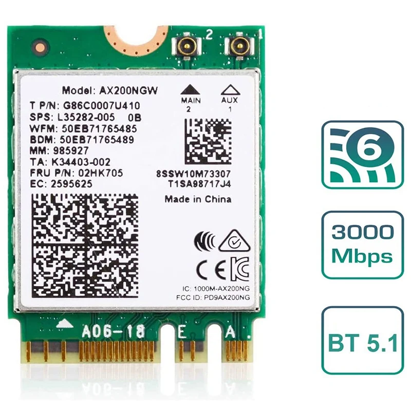 

WiFi6 M.2 Module AX 3000Mbps Network Adapter with Bluetooth 5.1 Wireless Wi-Fi 6 Card 2.4G/5Ghz 802.11Ax MU-MIMO