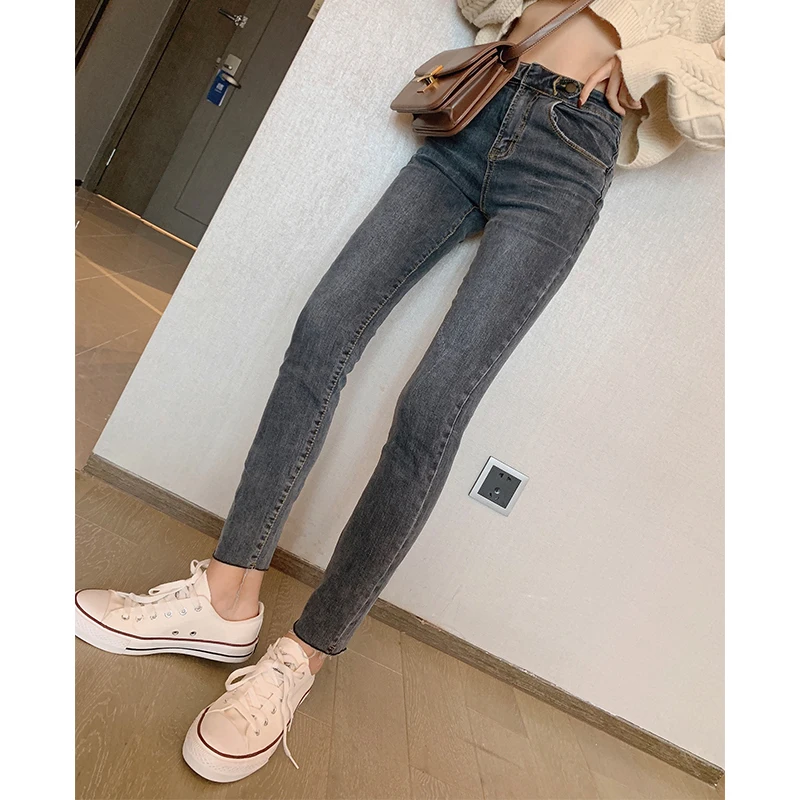 Mishow 2019 Winter Causal Thick Deep Color Jeans Women Cotton High Waist Slim Fit Zipper Long Pant MX19D2374 |