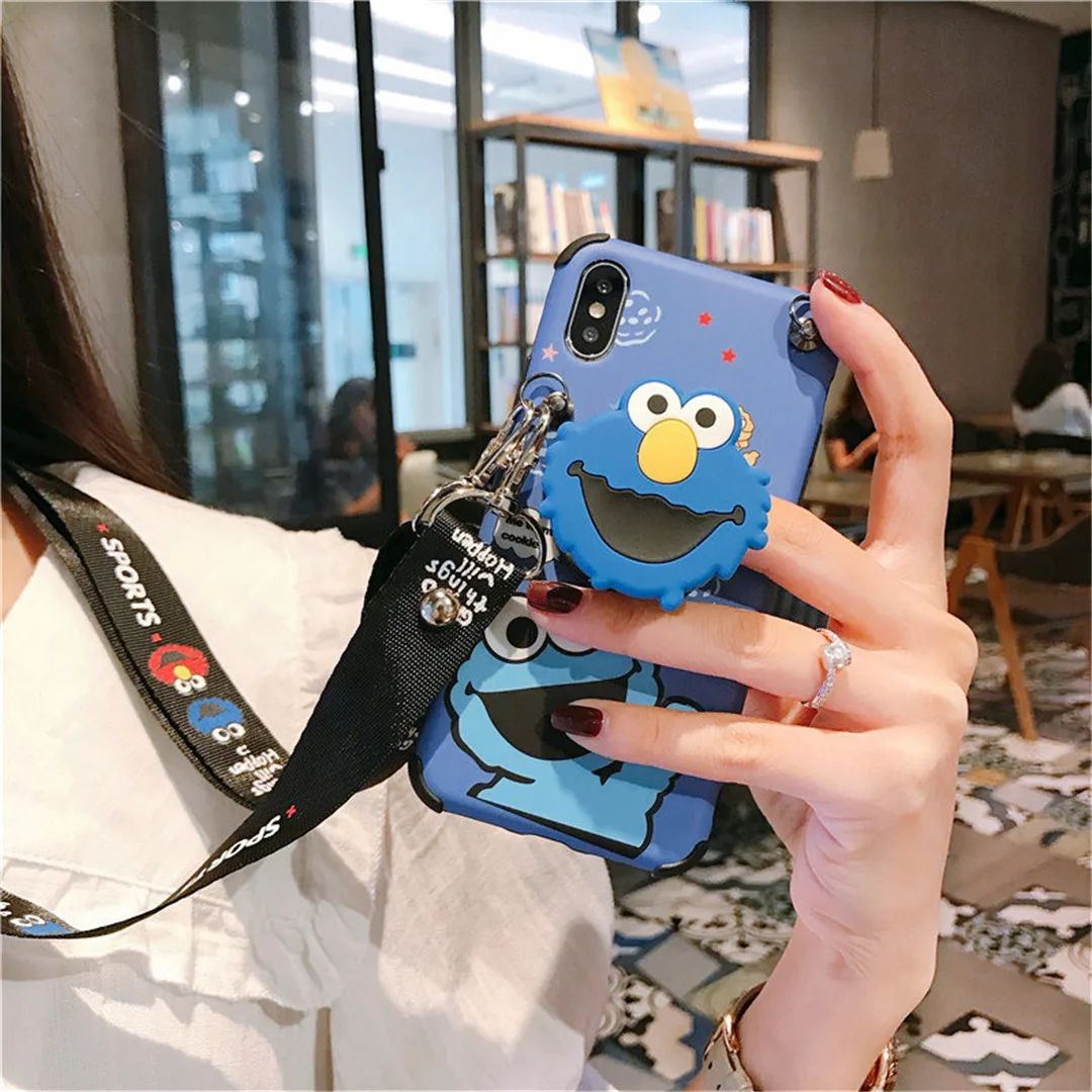 For iphone 11 Pro Max cute bracket Sesame Street ELMO rope Mobile Phone Case for iphone 6 6s 7 7plus 8 8plus X XR XS MAX cover
