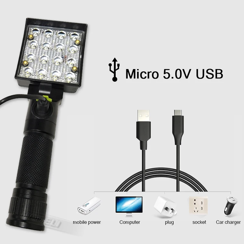 16 LED Flashlight usb 18650 or AAA Rechargable led torch lamp magnet to free hands camping car repair lanterna flashlight | Лампы и