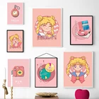 Плакат и печать японского аниме персонажа мультфильма, розовый ретро плеер, холст, живопись, детская Настенная картина, декор для комнаты девочки