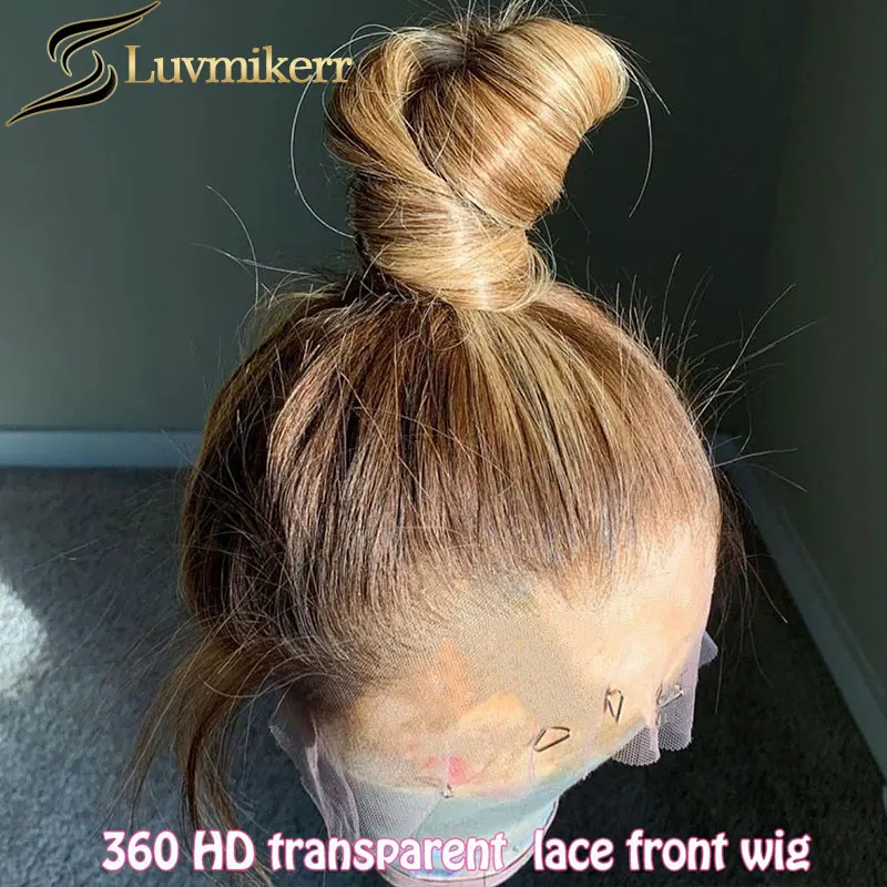 

Highlight Honey Blonde HD 360 Lace Front Wigs Bone Straight 13x6 Full Transparent Lace Wig Pre Plucked Human Hair WigS For Women