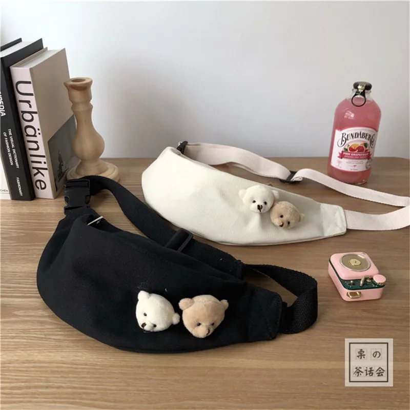 Женская и мужская сумка на плечо SW белая черная с двумя медведями|Поясные сумки| |