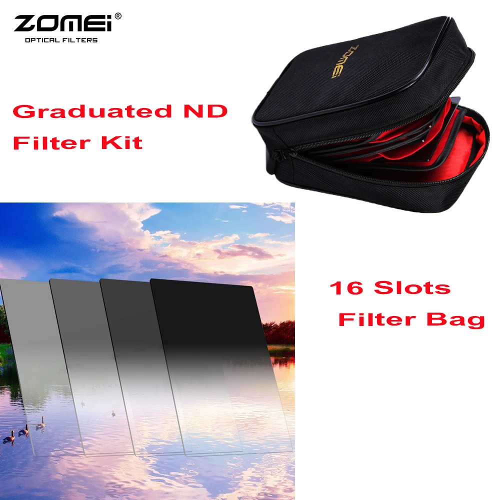 

ZOMEI 150mm x 100mm Gradual Neutral Density GND Square Filter ND2/4/8/16 for Cokin Z Series Z Lee Holder 16 slots filter bag