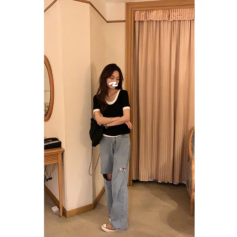 Простая 3-цветная женская футболка в Корейском стиле | Женская одежда