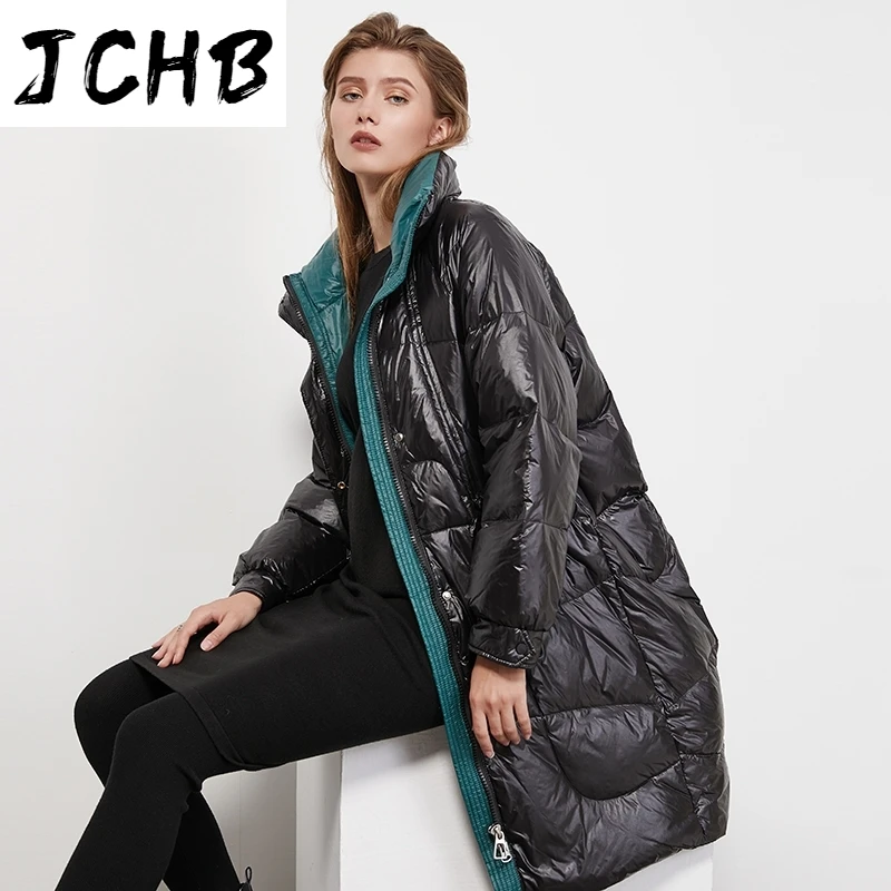 

SHZQJCHB Fashion Warm Black Down Jacket Women Casual Long Sleeve Zipper Up Coat Female Winter Long Jacket With Pockets 2021