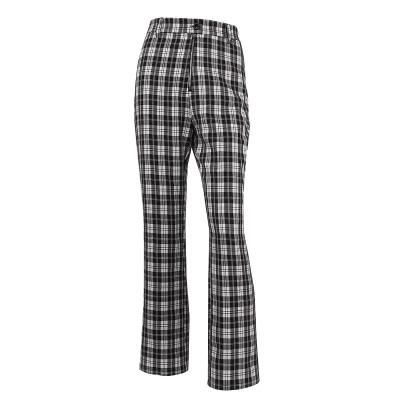 

Fashion High Waist Plaid Fitness Casual Pants Female Streetwear Sweatpants Front Zipper Harajuku Woman Pants Straight Trousers