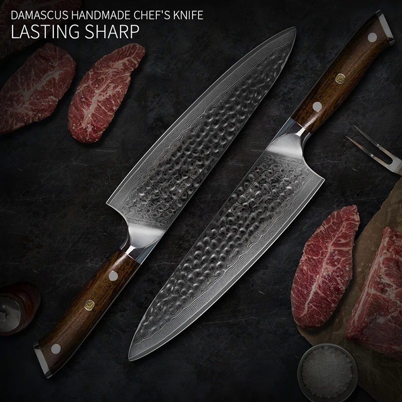 Нож шеф-повара из дамасской стали с деревянной ручкой | Дом и сад