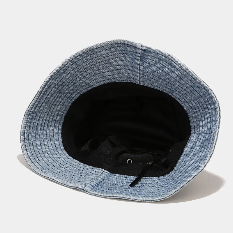 

New Hat women British style retro denim bucket hat made of old cloth label washed fisherman hat sunscreen sun hat men Panama
