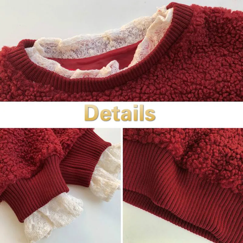 

Hoodies Women Lace Patchwork Lamb Wool Kawaii Soft Warm Plus Velvet Winter Pullover Womens Sweatshirt Chic Harajuku Korean Style