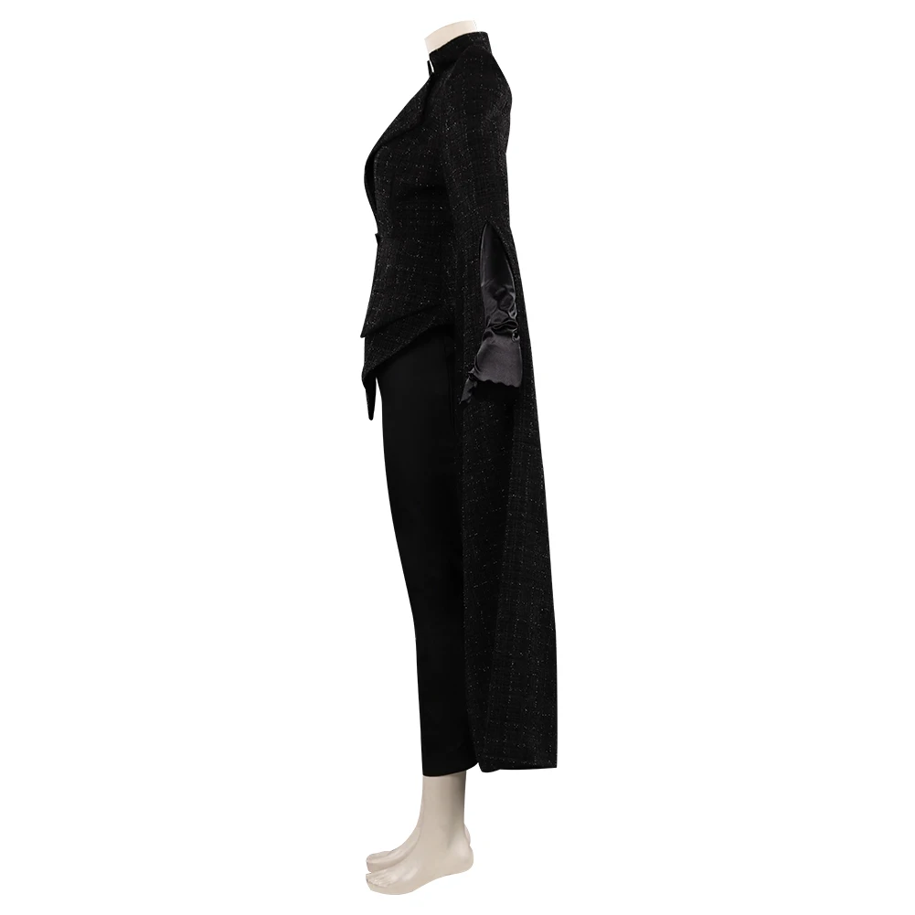 

Cruella Cosplay Coat V-neck Collar Black Uniform Woman Long Flared Sleeves Dreses Halloween Outfits Adult Costumes