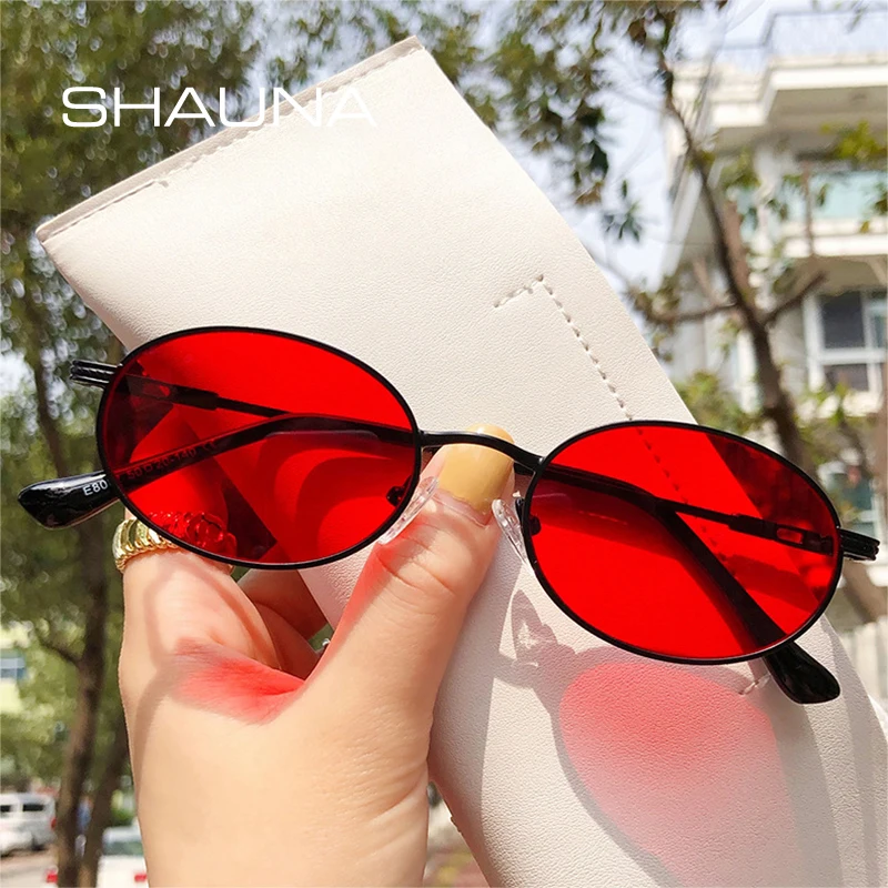 

SHAUNA Ins Popular Small Round Sunglasses Women Retro Metal Punk Oval Clear Ocean Lens Eyewear Men Shades UV400 Sun Glasses