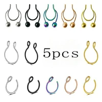 5pcs earrings lot fake nose ring stud stainless steel piercing septum horseshoe ear hoop body jewelry for women h6 p001