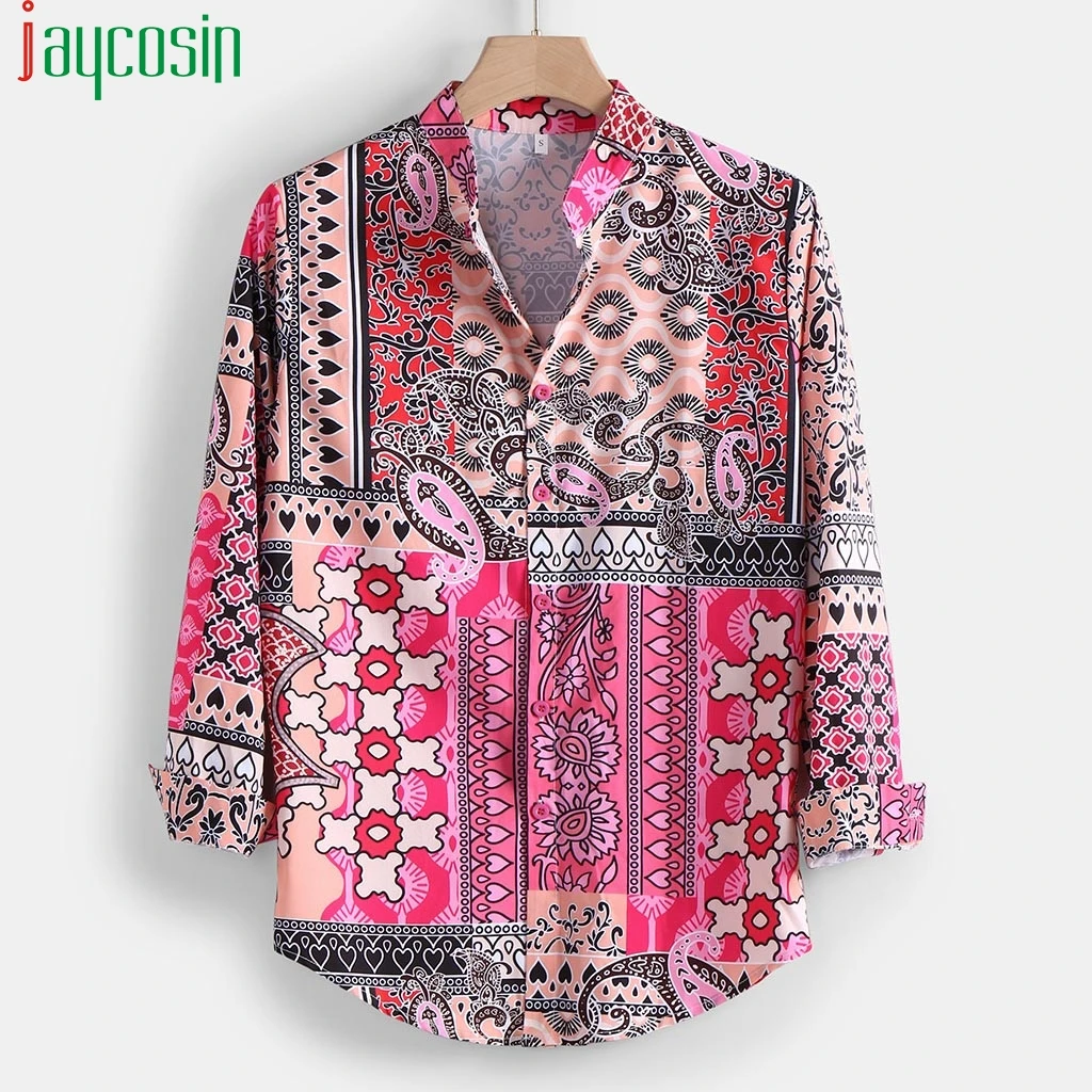 Мужская пляжная рубашка с принтом розовая модная свободная повседневная одежда