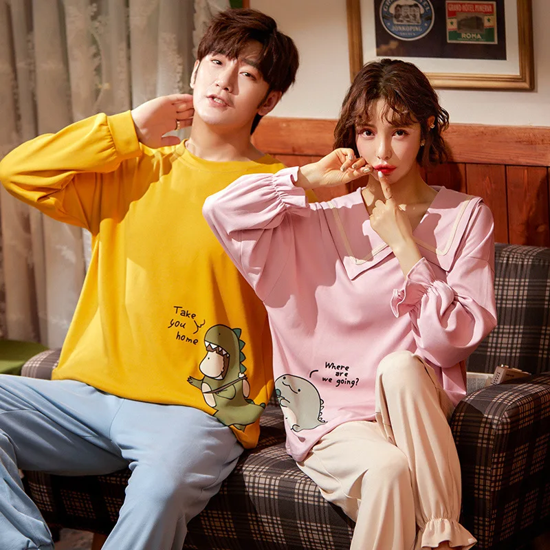 

Пижамы для пар, осень/зима, одежда для мужчин, одежда для отдыха с длинным рукавом, повседневная женская домашняя одежда, костюм из двух пред...