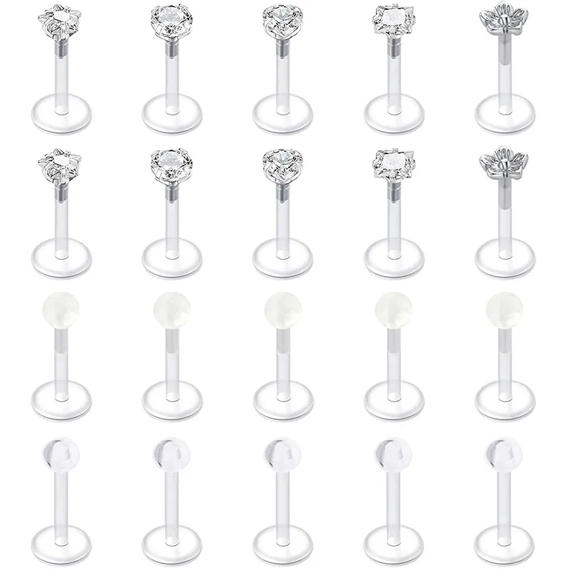 Пластиковые серьги на Козелок 16 г прозрачные Спиральные для губ и гвоздей с