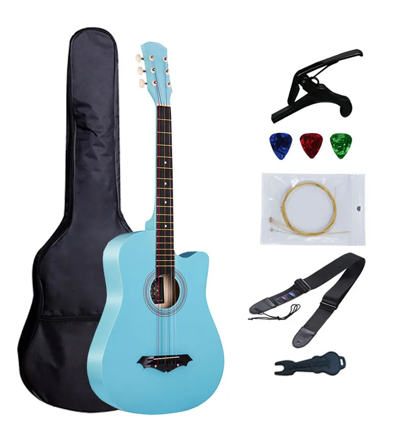 sky blue 38 дюймов гитара Акустическая гитара для начинающих Музыкальные инструменты профессиональный бесплатно 6 Pec подарки струны Капо посылка 17 цветов на выбор - Цвет: sky blue