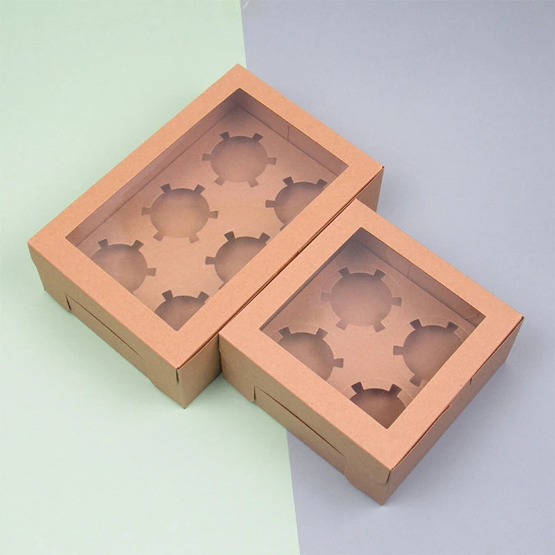 

Open Window Cup Cake Box Kraft Paper Pastry Puffin Box Baking Pastry Box